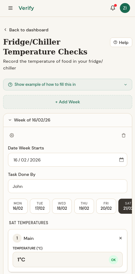 Verify mobile fridge temperature logging